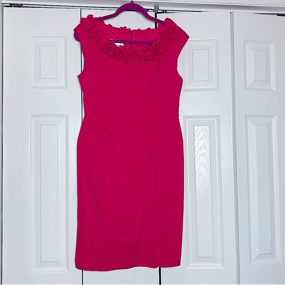 Pink ruffle collar sheath dress size 10